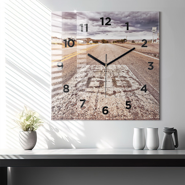Square glass wall clock Route 66 USA