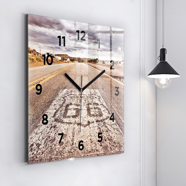 Square glass wall clock Route 66 USA