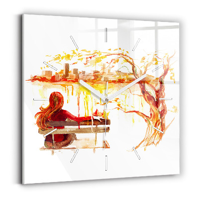 Square glass wall clock Autumn Landscape