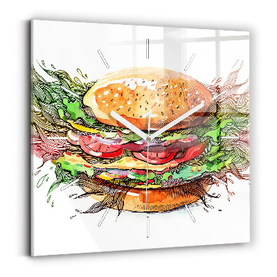 Square glass wall clock XXL Cheese Burger
