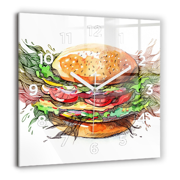Square glass wall clock XXL Cheese Burger