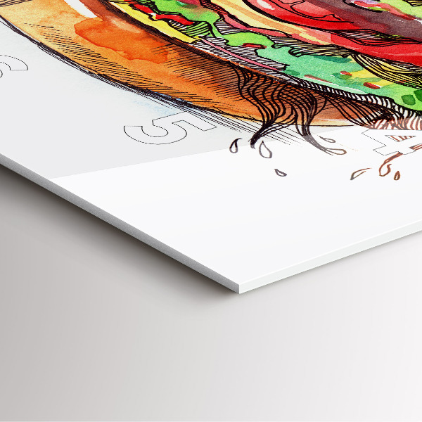 Square glass wall clock XXL Cheese Burger