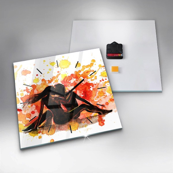 Square glass wall clock Love and a couple in love