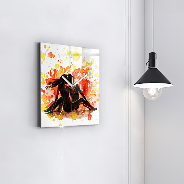 Square glass wall clock Love and a couple in love