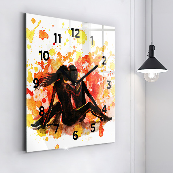 Square glass wall clock Love and a couple in love