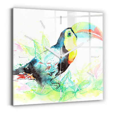 Square glass wall clock Toucan in the grass