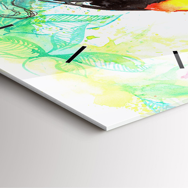 Square glass wall clock Toucan in the grass