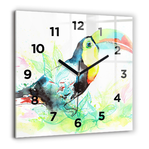 Square glass wall clock Toucan in the grass