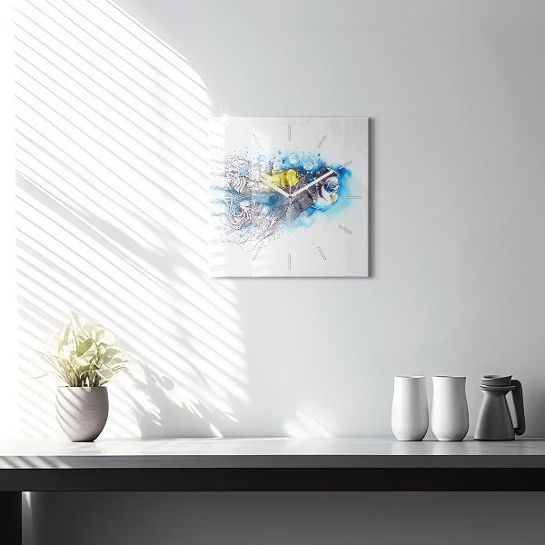 Square glass wall clock Underwater fish life