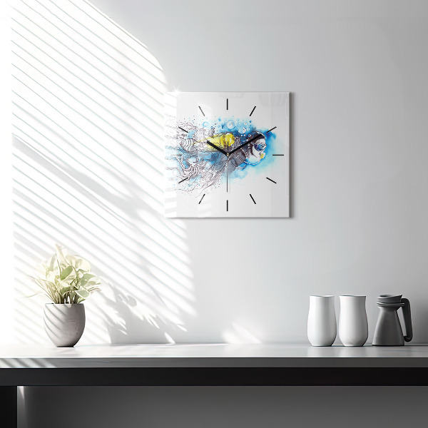 Square glass wall clock Underwater fish life