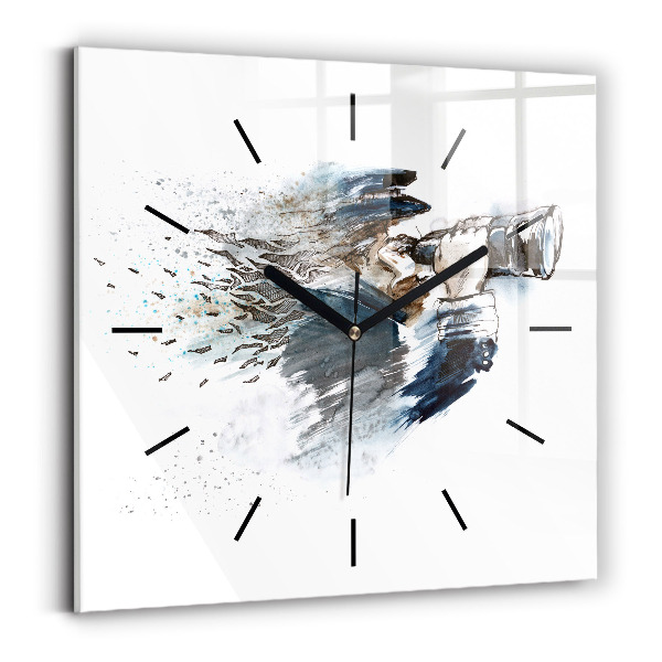 Square glass wall clock Captain with binoculars