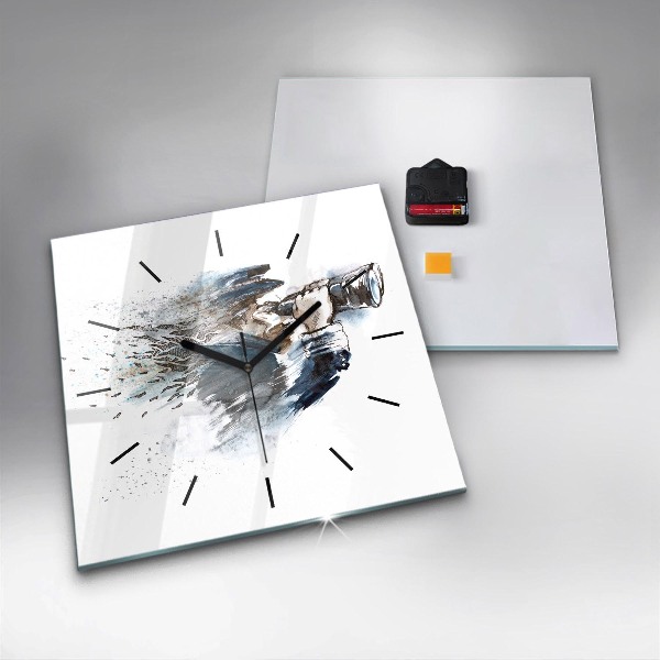 Square glass wall clock Captain with binoculars