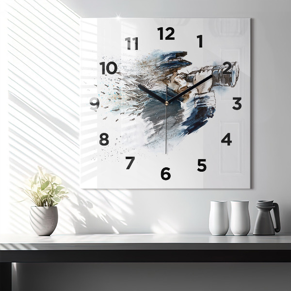 Square glass wall clock Captain with binoculars