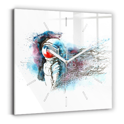 Square glass wall clock Astronaut abstraction