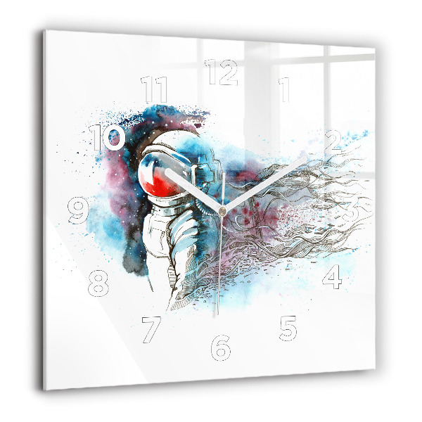 Square glass wall clock Astronaut abstraction