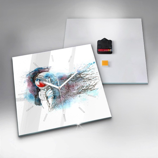 Square glass wall clock Astronaut abstraction