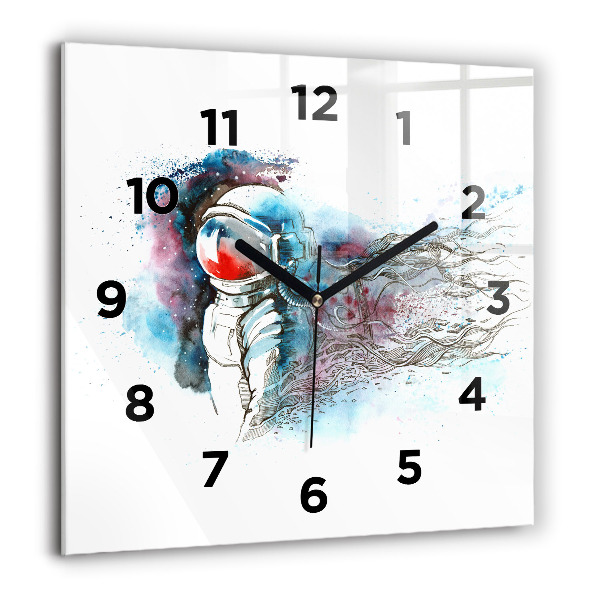 Square glass wall clock Astronaut abstraction