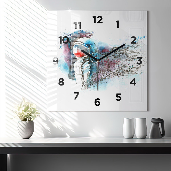 Square glass wall clock Astronaut abstraction