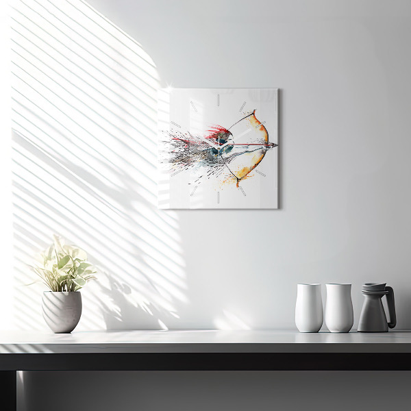Square glass wall clock A warrior on the hunt