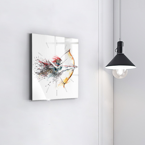 Square glass wall clock A warrior on the hunt