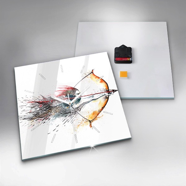 Square glass wall clock A warrior on the hunt
