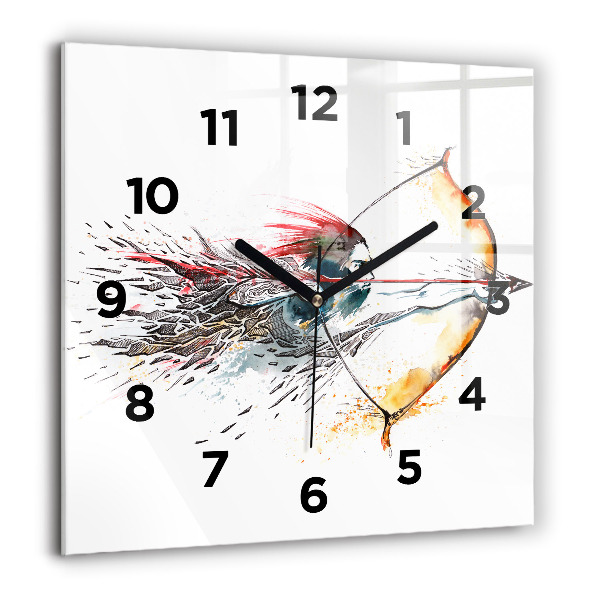 Square glass wall clock A warrior on the hunt