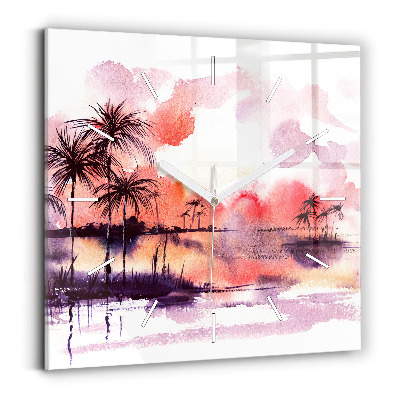 Square glass wall clock Tropical Landscape