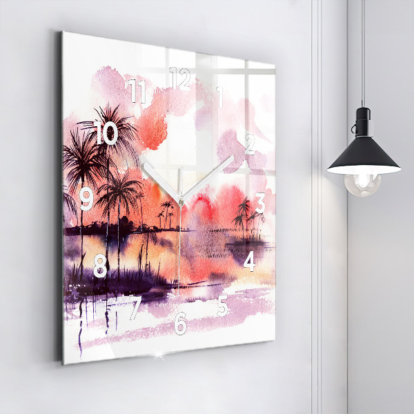 Square glass wall clock Tropical Landscape