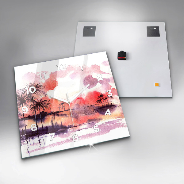 Square glass wall clock Tropical Landscape