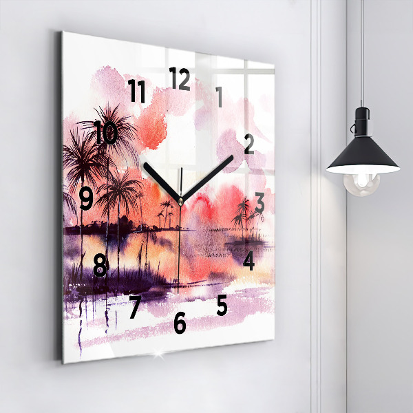 Square glass wall clock Tropical Landscape