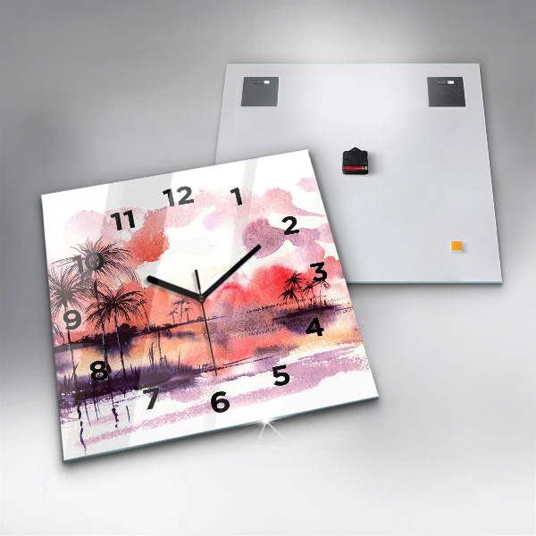 Square glass wall clock Tropical Landscape