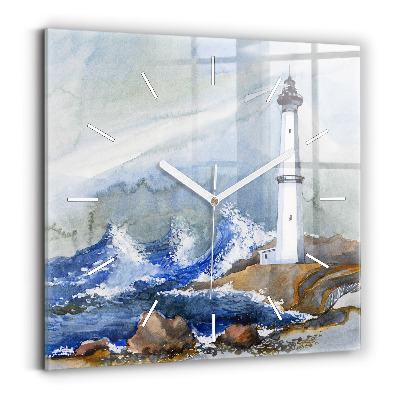 Square glass wall clock The sea and the lighthouse