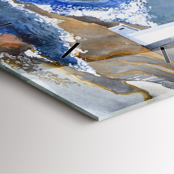 Square glass wall clock The sea and the lighthouse