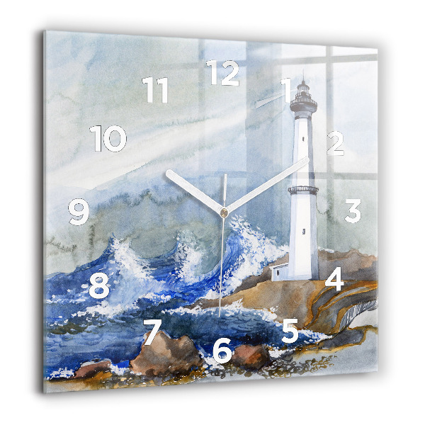 Square glass wall clock The sea and the lighthouse