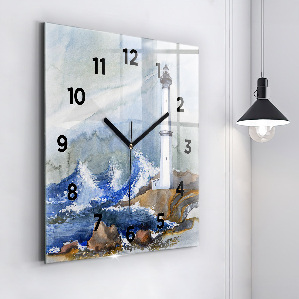 Square glass wall clock The sea and the lighthouse