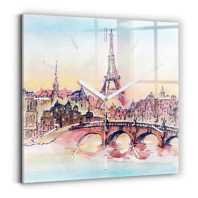 Square glass wall clock Painted Landscape of Paris