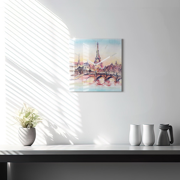 Square glass wall clock Painted Landscape of Paris