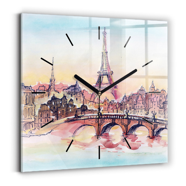 Square glass wall clock Painted Landscape of Paris