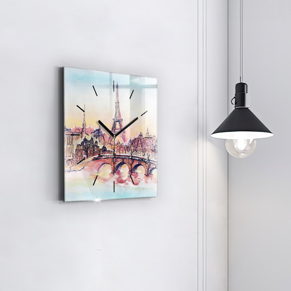 Square glass wall clock Painted Landscape of Paris
