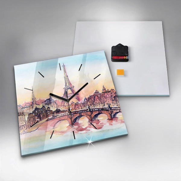Square glass wall clock Painted Landscape of Paris