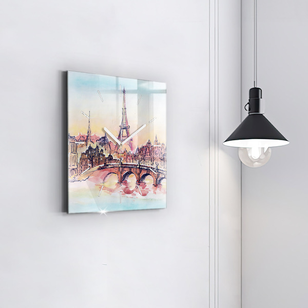 Square glass wall clock Painted Landscape of Paris