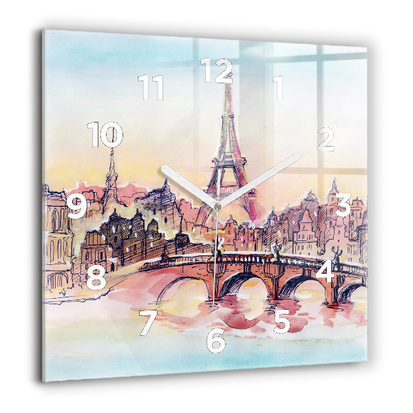 Square glass wall clock Painted Landscape of Paris