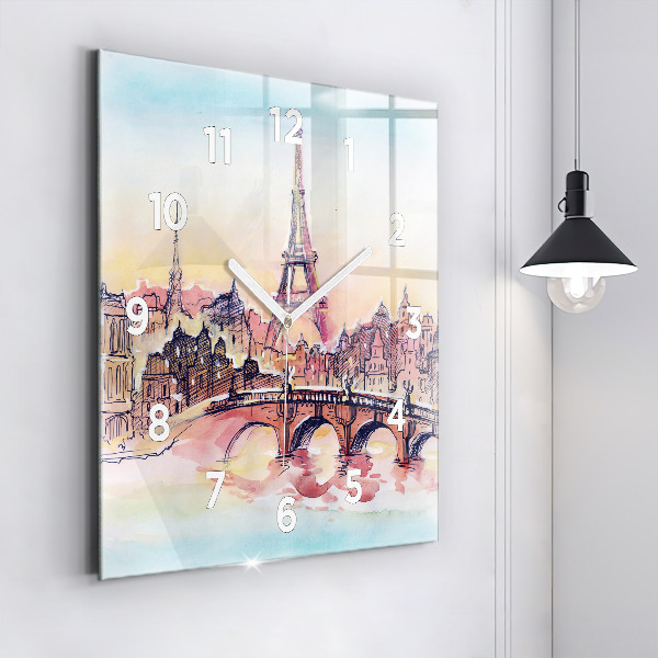 Square glass wall clock Painted Landscape of Paris