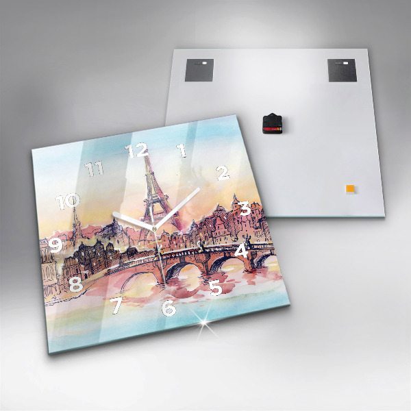 Square glass wall clock Painted Landscape of Paris