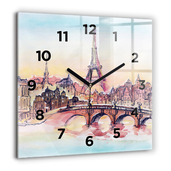 Square glass wall clock Painted Landscape of Paris