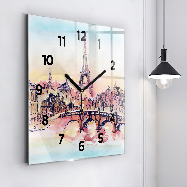 Square glass wall clock Painted Landscape of Paris