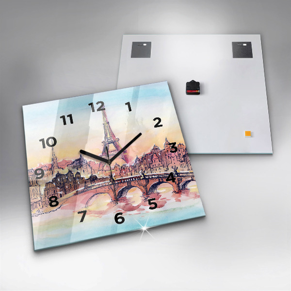 Square glass wall clock Painted Landscape of Paris