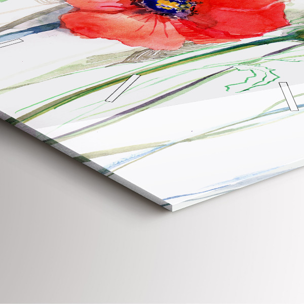 Square glass wall clock Painted Red Poppies