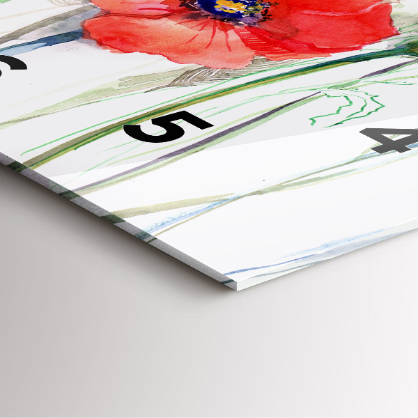 Square glass wall clock Painted Red Poppies