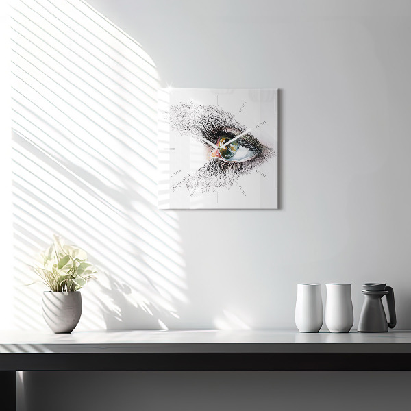 Square glass wall clock Drawing of a human eye
